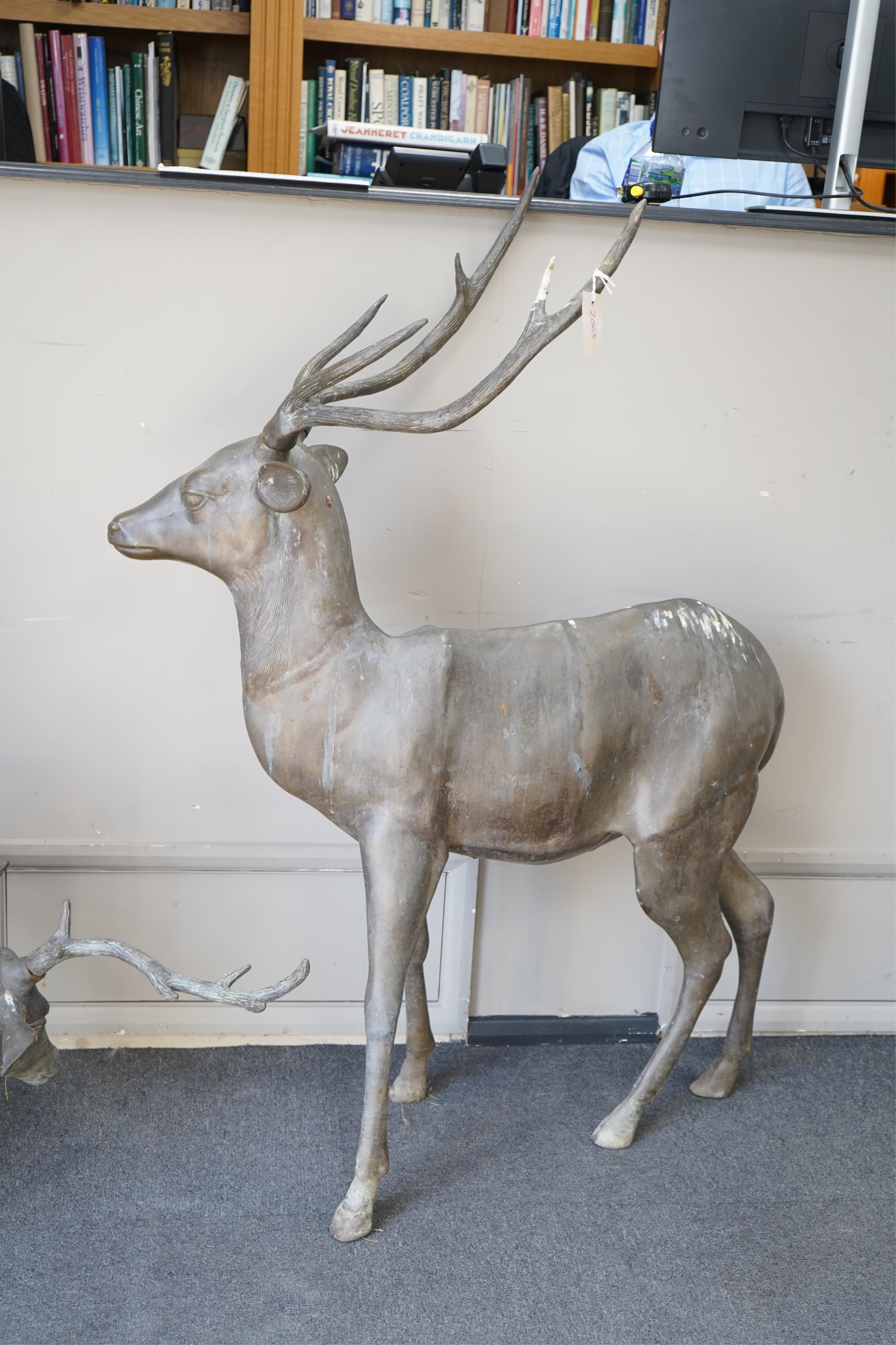 A Ryder life size bronze stag garden sculpture, length 100cm, height 140cm